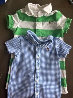 Ralph Lauren Green and White Striped Polo Romper